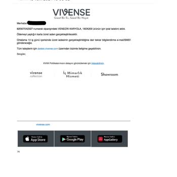 Vivense'den İptal Ettiğim Siparişin Ücreti 14 İş Gününde İade Edilmedi