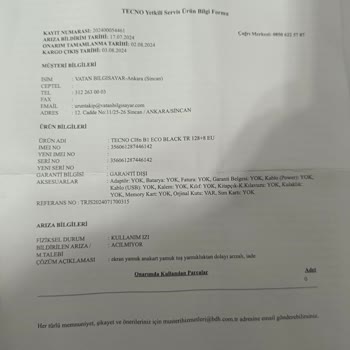 Vatan Bilgisayar Tekno Telefon Sorunlu