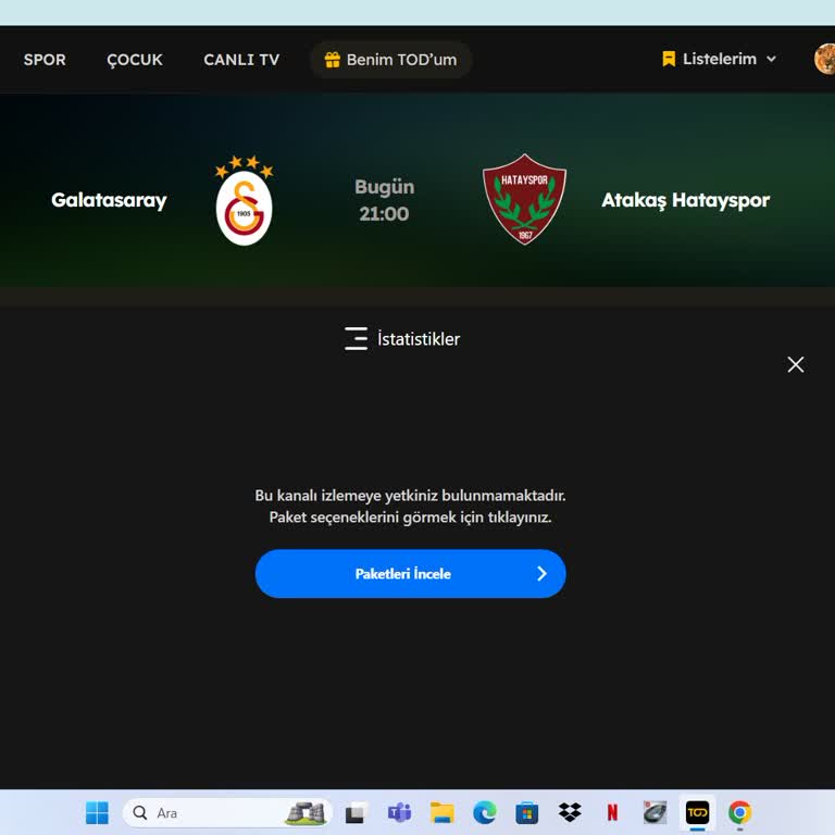Tod TV'DE Üyeliğim Olmasına Rağmen Maçları Kanalları Açamıyorum.