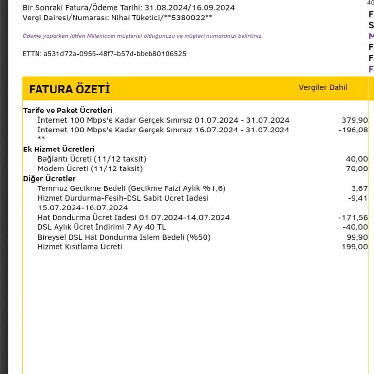 Millenicom Kullanılmayan İnternete Fatura