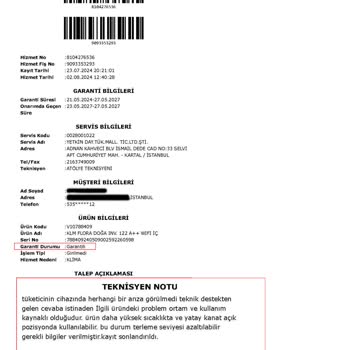 Vestel Flora İnverter Klima, İç Üniteden Su Akıtma Şikayeti