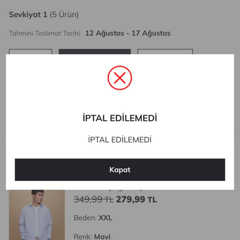 DeFacto Sipariş İptal Edilemedi Hatası