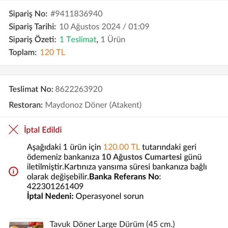 Trendyol Yemek Siparişimi 1 Saat Bekledikten Sonra İptal Etti