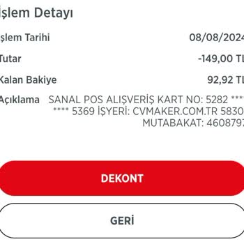 CV Maker İzinsiz Abonelik Ve Karttan 149 TL Para Çekimi