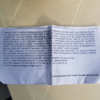 PTT Kargo PTT Arnavutköy Uluslararası PİM Gümrüğe Takılan Kargom Elime Ulaşmadı.