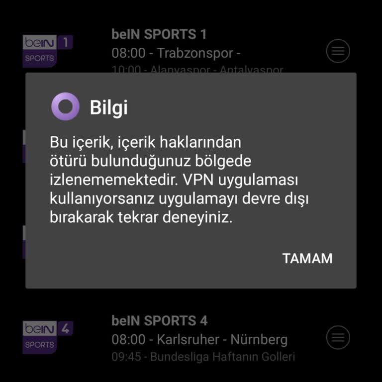 Digiturk BeIN Connect VPN Hatası Ama Sadece Spor Kanallarında
