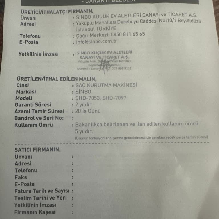 Sinbo Seri No Eksikliği