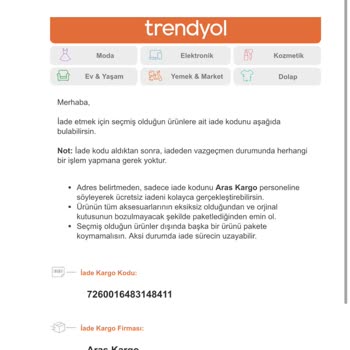 Trendyol Alışveriş İade Talebim