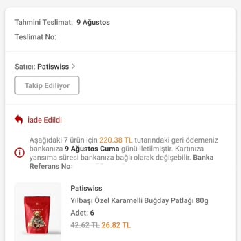 Patiswiss Haksız Yere Yapılan İade