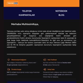 Teknosa'dan İade Ve Para İadesi Sorunu