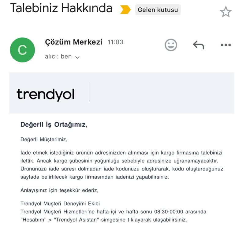 Trendyol Ürün İadesi İçin Destek Olmuyor!