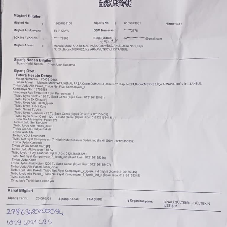 Türk Telekom Gültekin İletişim Almış Olduğum Tivibu