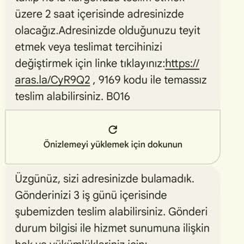 Aras Kargo Aras Şikayet Yoldayız Deyip Adresimde Olmama Rağmen Şubeden Alın Dedi