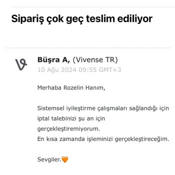Vivense Teslimat Süresi Ve İptal Sorunu