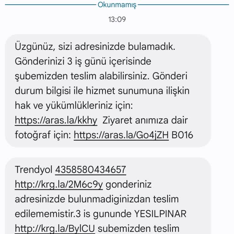 Aras Kargo Yeşilpınar Şubesi Evde Bulamadık Yalanı