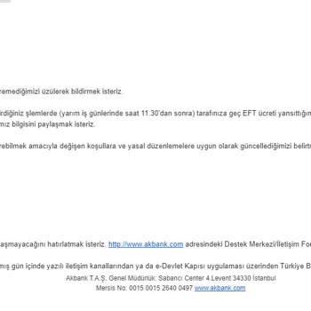 Akbank Maaş Hesabımdan EFT Ücreti Kesintisi