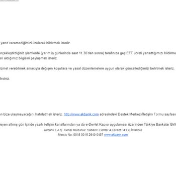 Akbank Maaş Hesabımdan EFT Ücreti Kesintisi