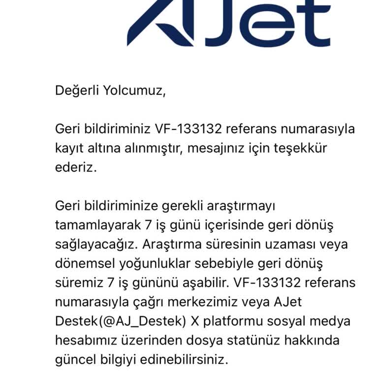 Ajet Ücret İadesini Yapmıyor