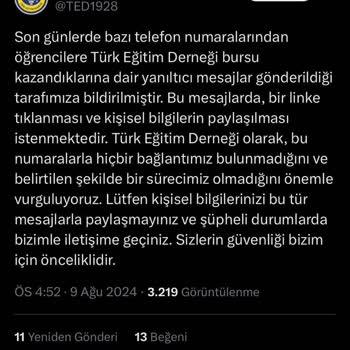 Uluslararası Türkiye Eğitim Derneği Türk Eğitim Derneği Bursu