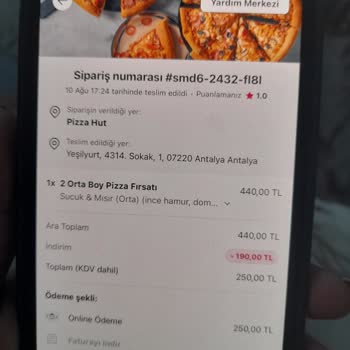 Pizza Hut Teslim Edilmeyen Sipariş Ve İletişim Sorunları