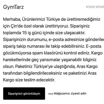 Gymtarz Siparişleri En Az 15 Günde Teslim Ediyor!