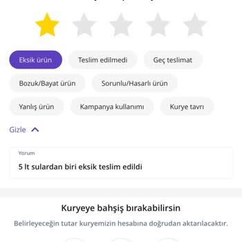 Getir Yine Eksik Sipariş Teslim Etti.