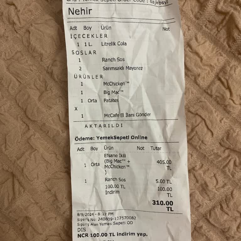 McDonald's Siparişimden Gıda Zehirlenmesi Yaşadım