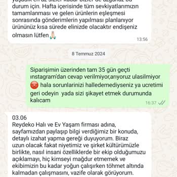 Reydeko Halı Siparişim Gönderilmedi Ve Müşteri Hizmetleri Ulaşılamıyor