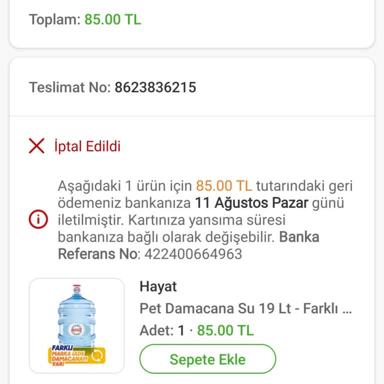Trendyol Danone Hayat İçecek Şikayetçiyim