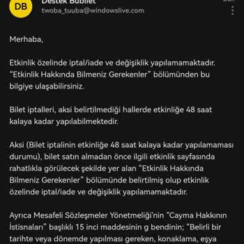 Bubilet İptal Ve İademi Haksız Olarak Onaylamıyor.