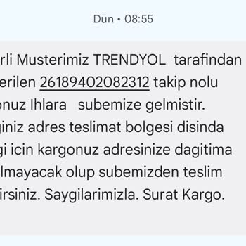 Sürat Kargo'nun Teslimat Bölgesi Dışındaki Kargoyu Kabul Etmesi