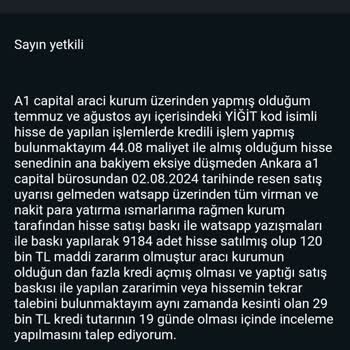 A1 Capital Resen Satış Şikayeti