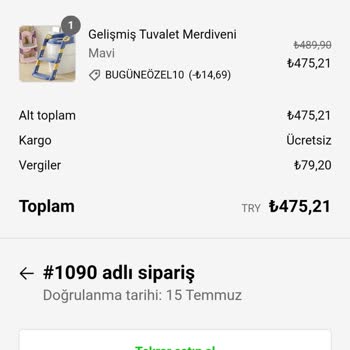 Glidest Gelişmiş Tuvalet Merdiveni Teslim Edilmedi