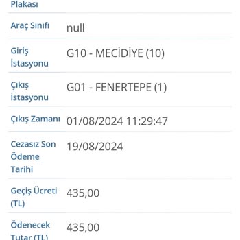 Ica (3. Boğaz Köprüsü Otoyolu) Yersiz İhlali Geçiş Cezası