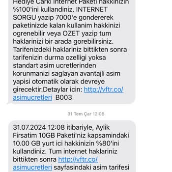 Vodafone Ek Paket Kullanımında Yanıltıcı Bilgilendirme Ve Kota Aşımı Sorunu