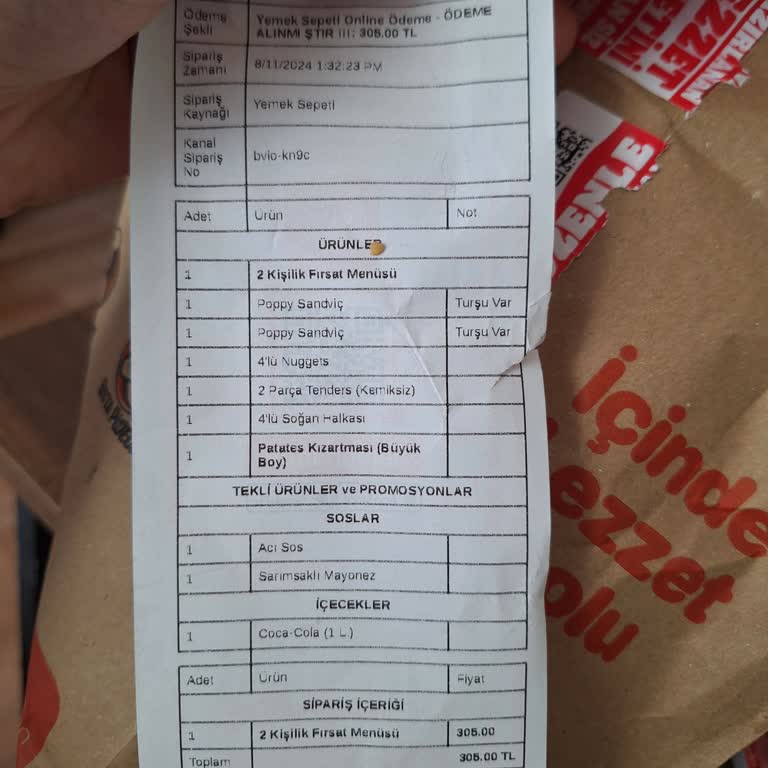 Yemeksepeti Popeyes Bozuk Ürün Çıktı