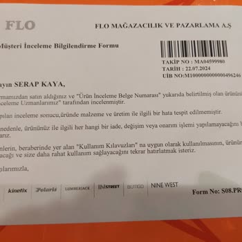 FLO Ayakkabı Ayakkabıda Rahatsızlık Veren Kusur Ve Yırtılma Problemi