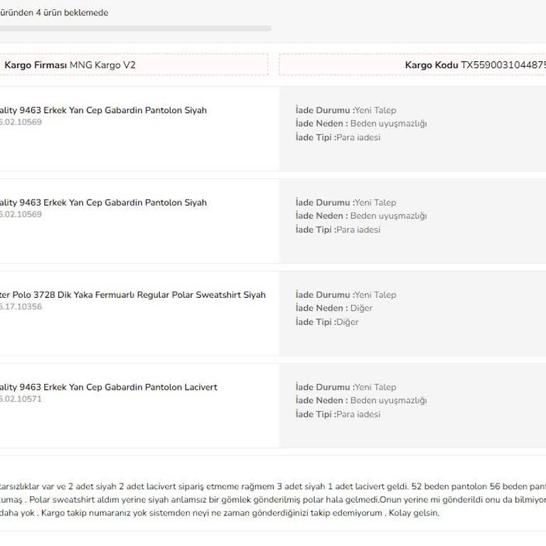 Çetinkaya Sitesi İade Ürünlerin Ödemesini Yapmıyor.