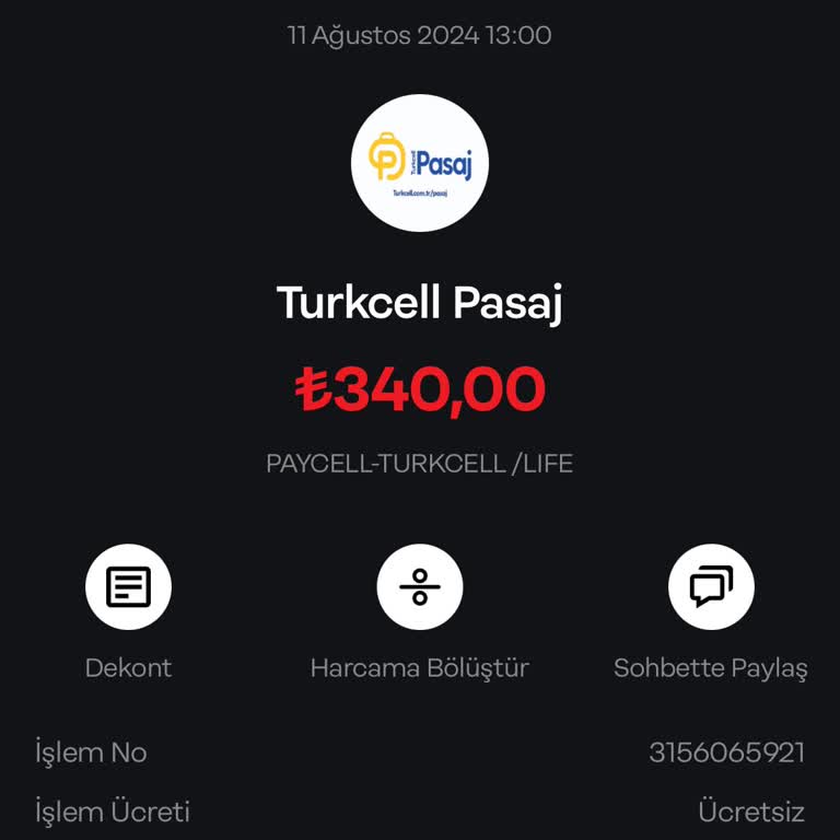 Papara Turkcell Pasaj'dan Bilgim Olmadan 340 TL'lik Ödeme Yapılmış