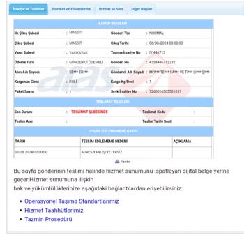 Aras Kargo Mağdur Ediyor. Adres Yetersiz Ve Yanlış Diyor
