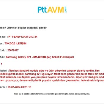 E-Epttavm Yanlış Ürün Teslimatı Ve İade Mağduriyeti