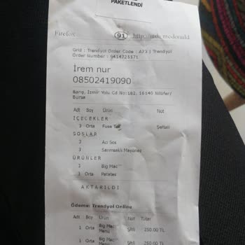 McDonald's Eksik Sipariş Ve Yetersiz Müşteri Hizmetleri