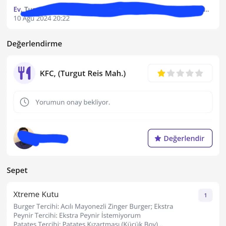 KFC Den Bozuk Yemek