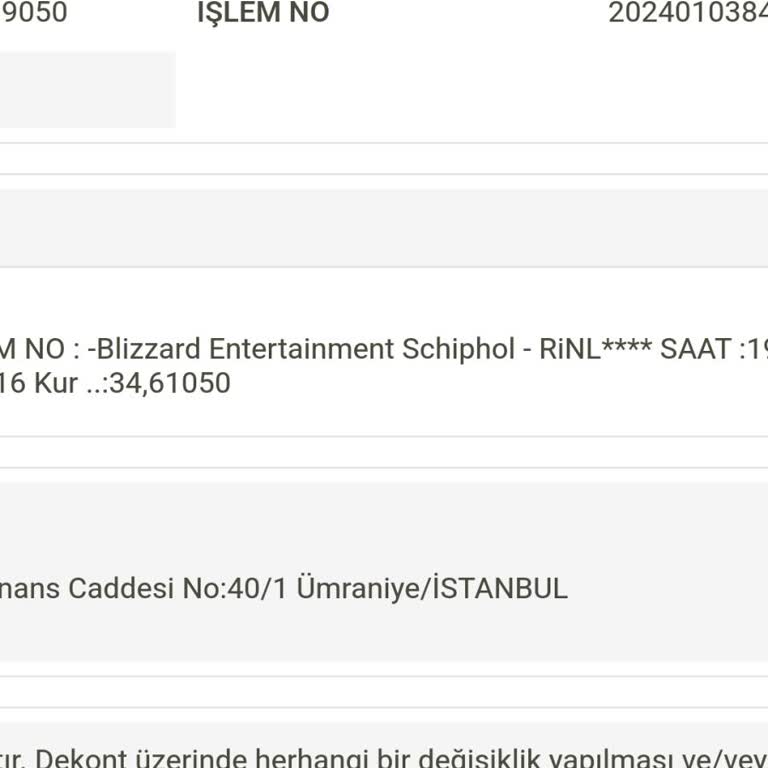 VakıfBank, Blizzard Entertainment E Hesabımdan Benden Habersiz Para