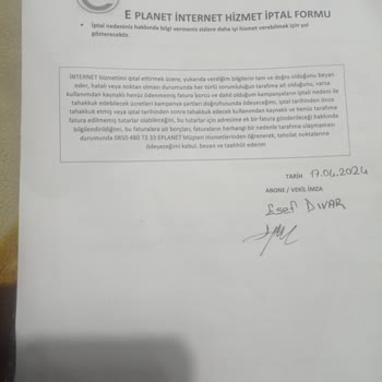 Eplanet İnternet Aboneliği İptal Etmiyor.