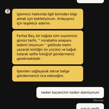 Norabahis'te Kazancım Silindi Ve Destek Bilgi Vermiyor