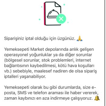 Yemeksepeti Sipariş İptali Ve İletişim Sorunları