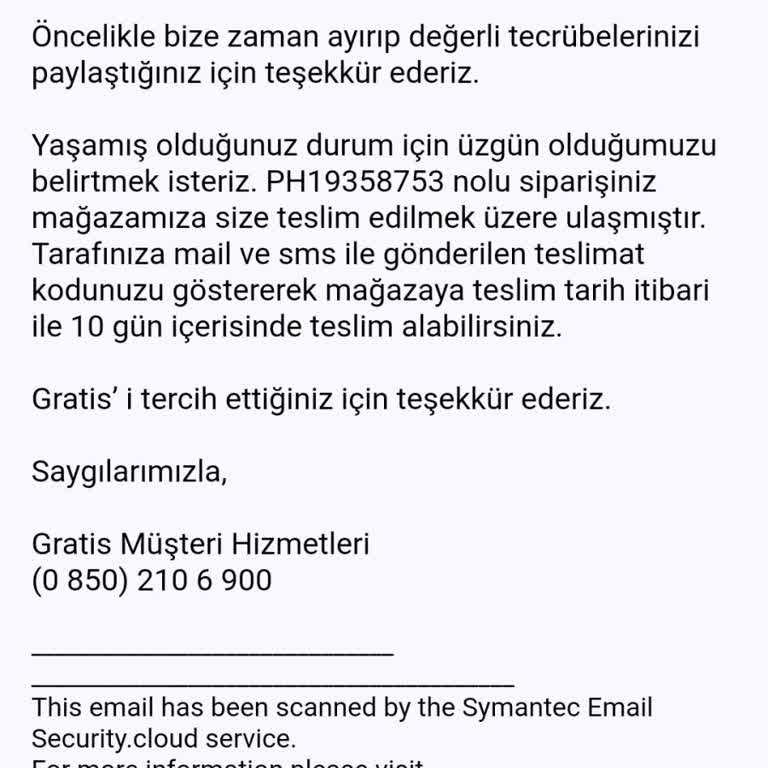 Gratis Mağazadan Teslim İhmali