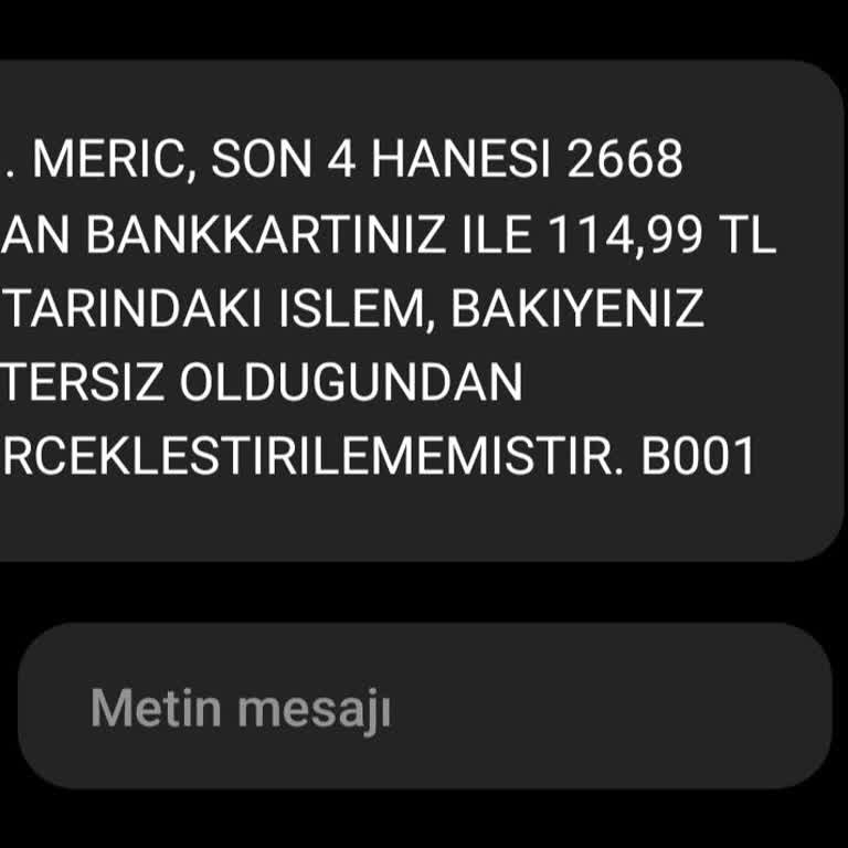 Ziraat Bankası B001 Kodlu Mesaj