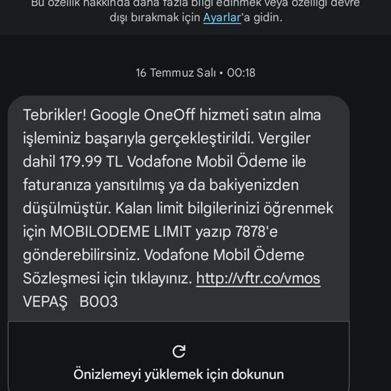 Vodafone Beklenmedik Google Oneoff Ücreti İle Karşılaştım